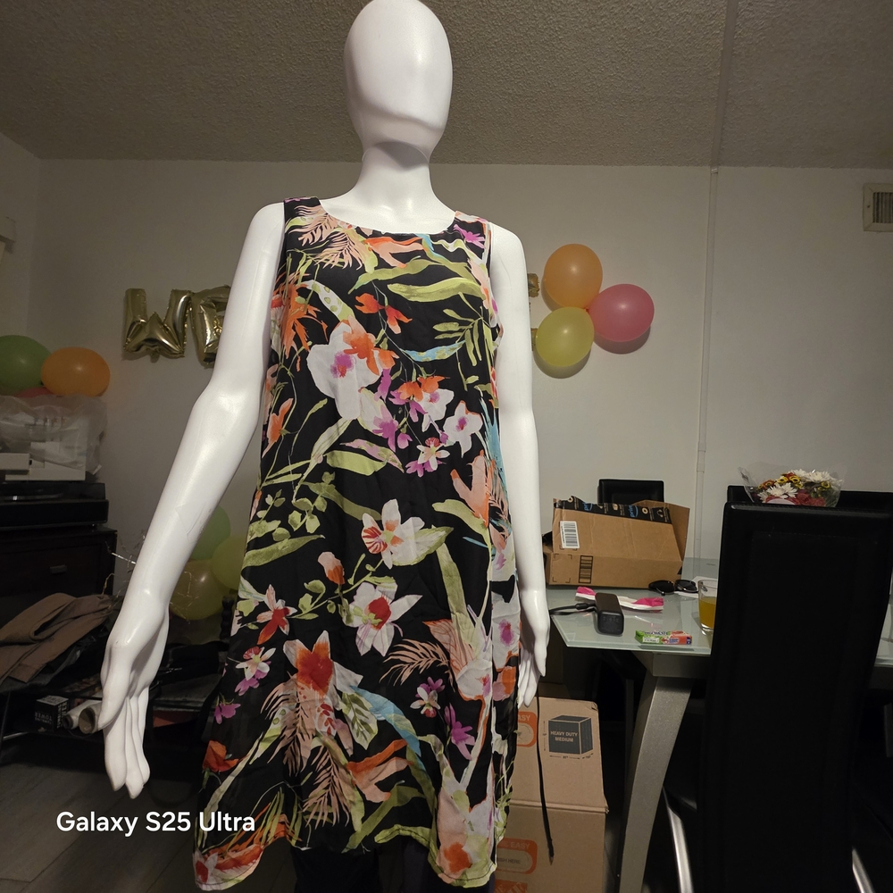 W097 Chenault Tropical Floral Mini Dress - Black and Multicolor